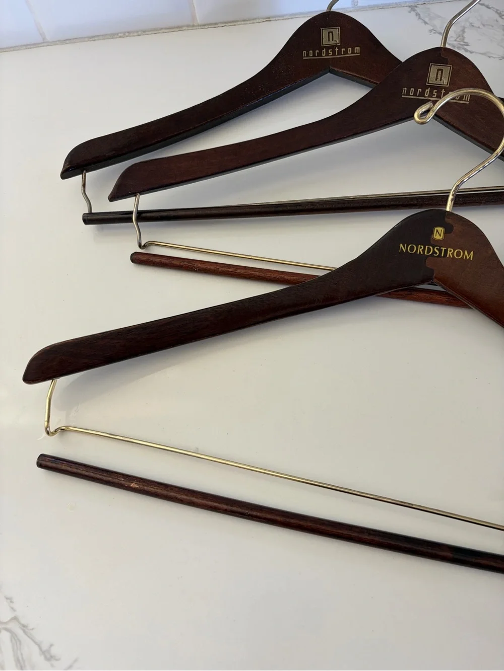 NORDSTROM Dark Wood Suit Pant Shirt Hangers - Set of 3 Wood Brass Women’s Men’s